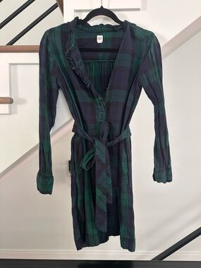 GAP Navy & Green Plaid Long-Sleeve Wrap Dress